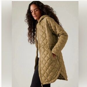 Athleta Whisper Featherless Quilted Hooded Long Parka Jacket Serpentine XL EUC